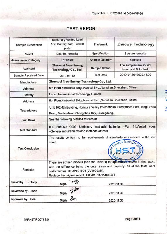 Lead acid test report